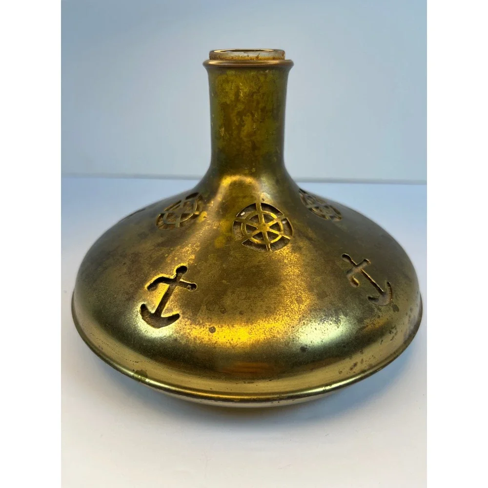 Vintage Swedish Brass Nautical Candle Holder Jar Anchor Ship Made in Sweden